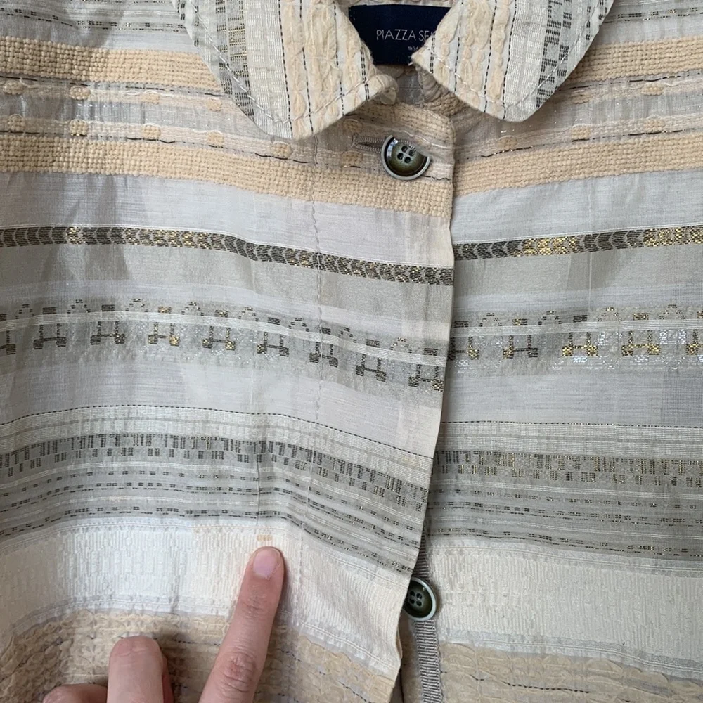 PIAZZA SEMPIONE Vintage Textured White, Beige, Gray, Gold Jacket - Size Medium - Picture 9 of 16